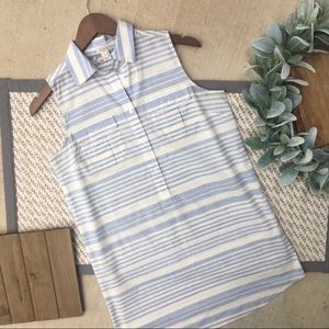 J.Crew Blue & Ivory Striped Sleeveless Tunic Shirt